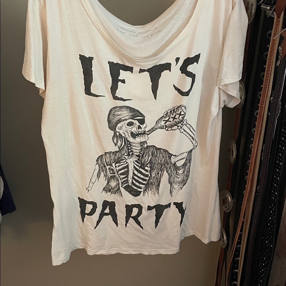 White Graphic Tee with Skeleton Design